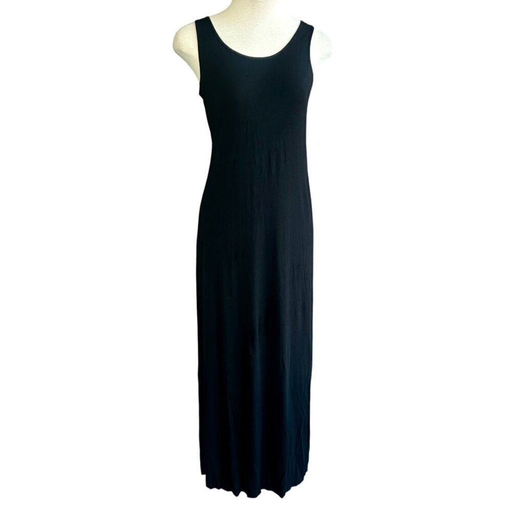 White & Warren Black Sleeveless Jersey Knit Maxi Dress Resort Casual Size Small